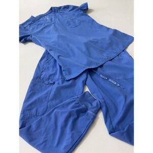 Med Couture Touch Womens Scrub Set V-Neck‎ Top Jogger Pants Royal Blue Small